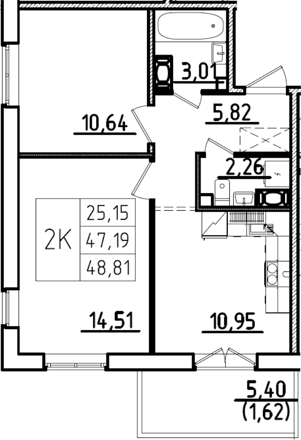 2-комнатная квартира 52.59 м², 8/9 эт., ЖК «IQ Гатчина 3»